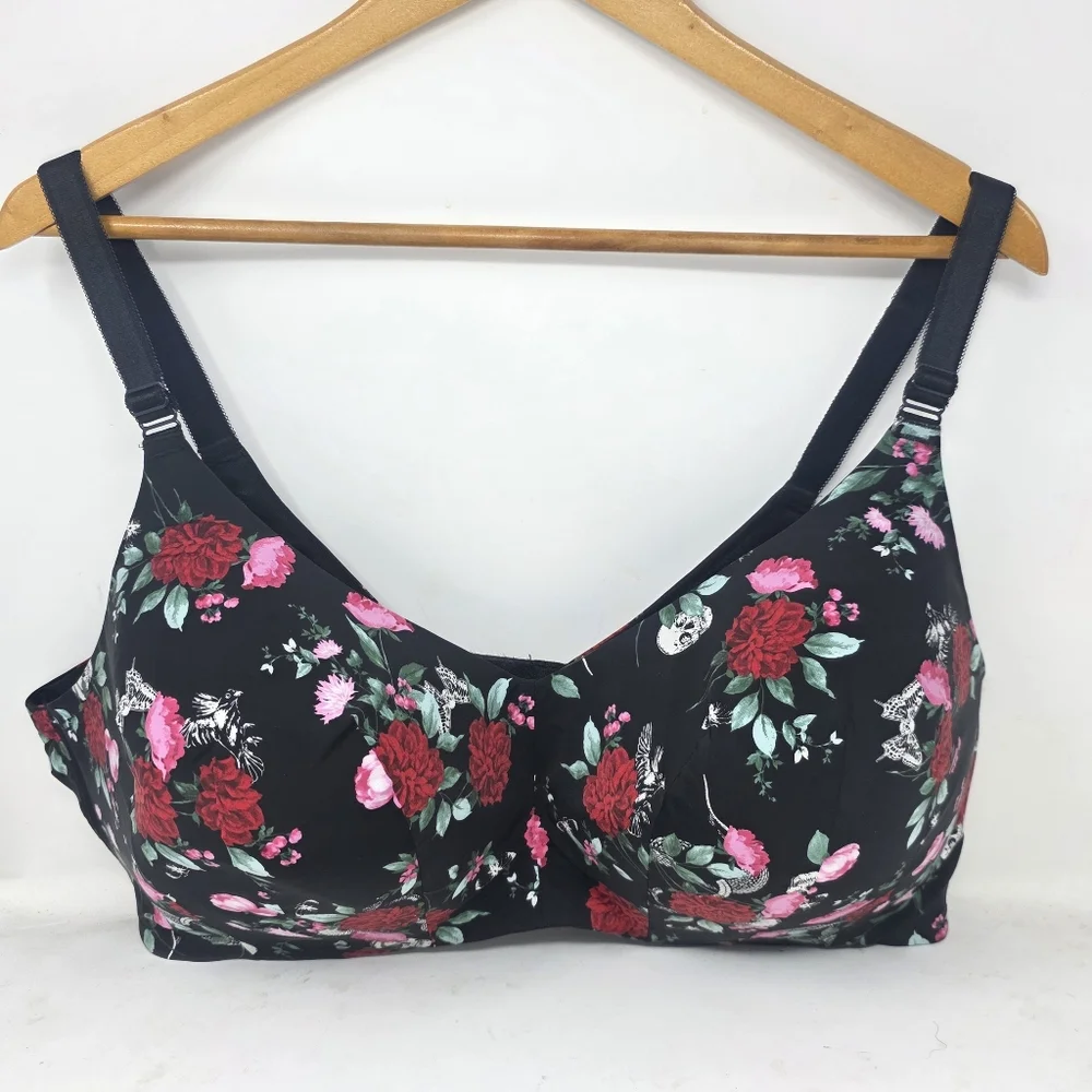 Torrid Curve 46DD Black Roses Wire Free Bra